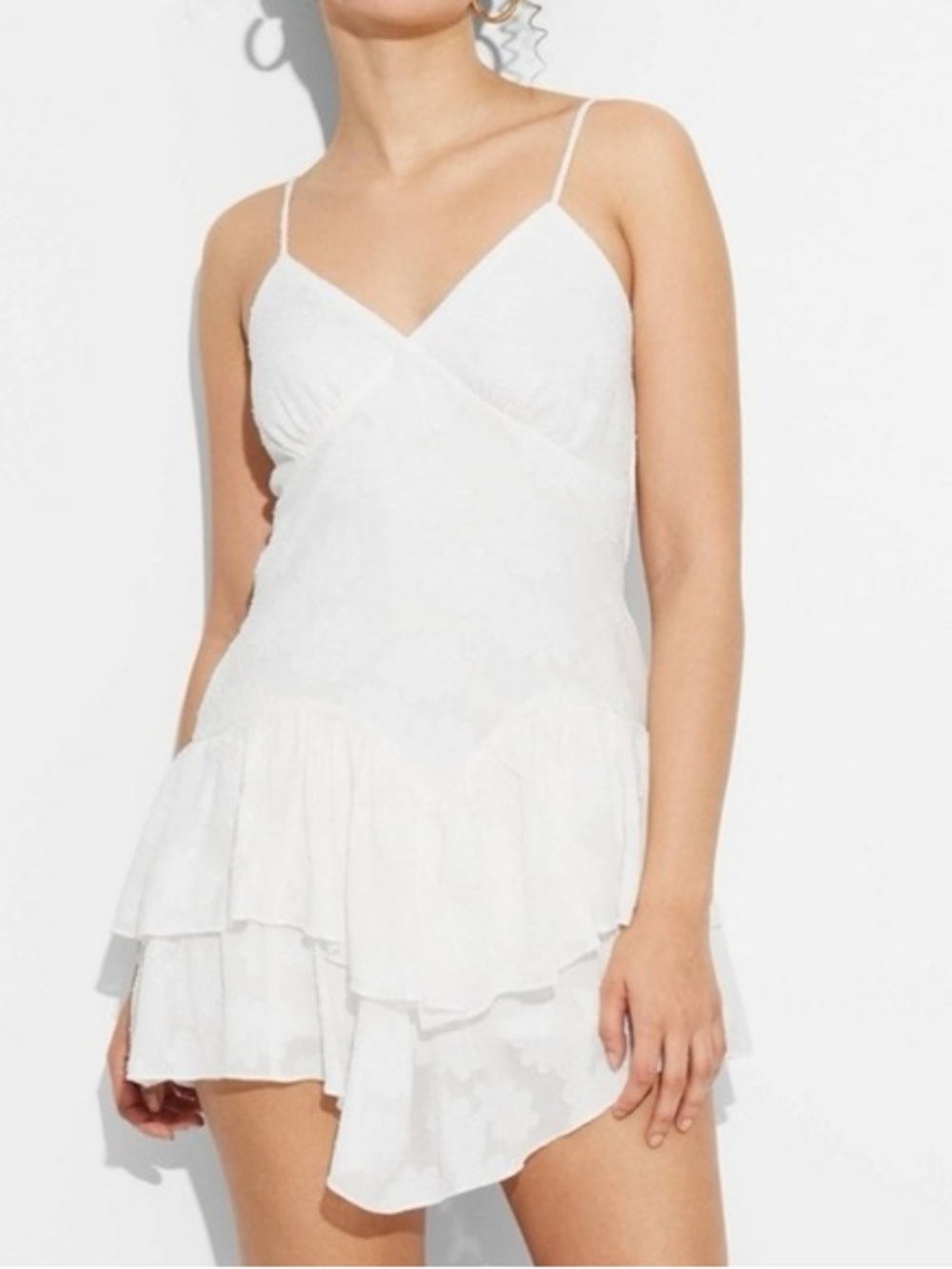 Wild Fable off white V Neck strapy tiered ruffle hem summer cottage Dress size L